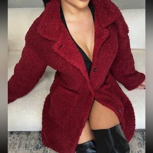 GORGEOUS WINTER TEDDY TRENCH COAT - RED
